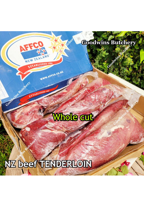 Beef Tenderloin frozen NZ New Zealand AAFCO whole cut +/- 2.3 kg/pc price/kg (eye fillet mignon daging sapi has dalam)